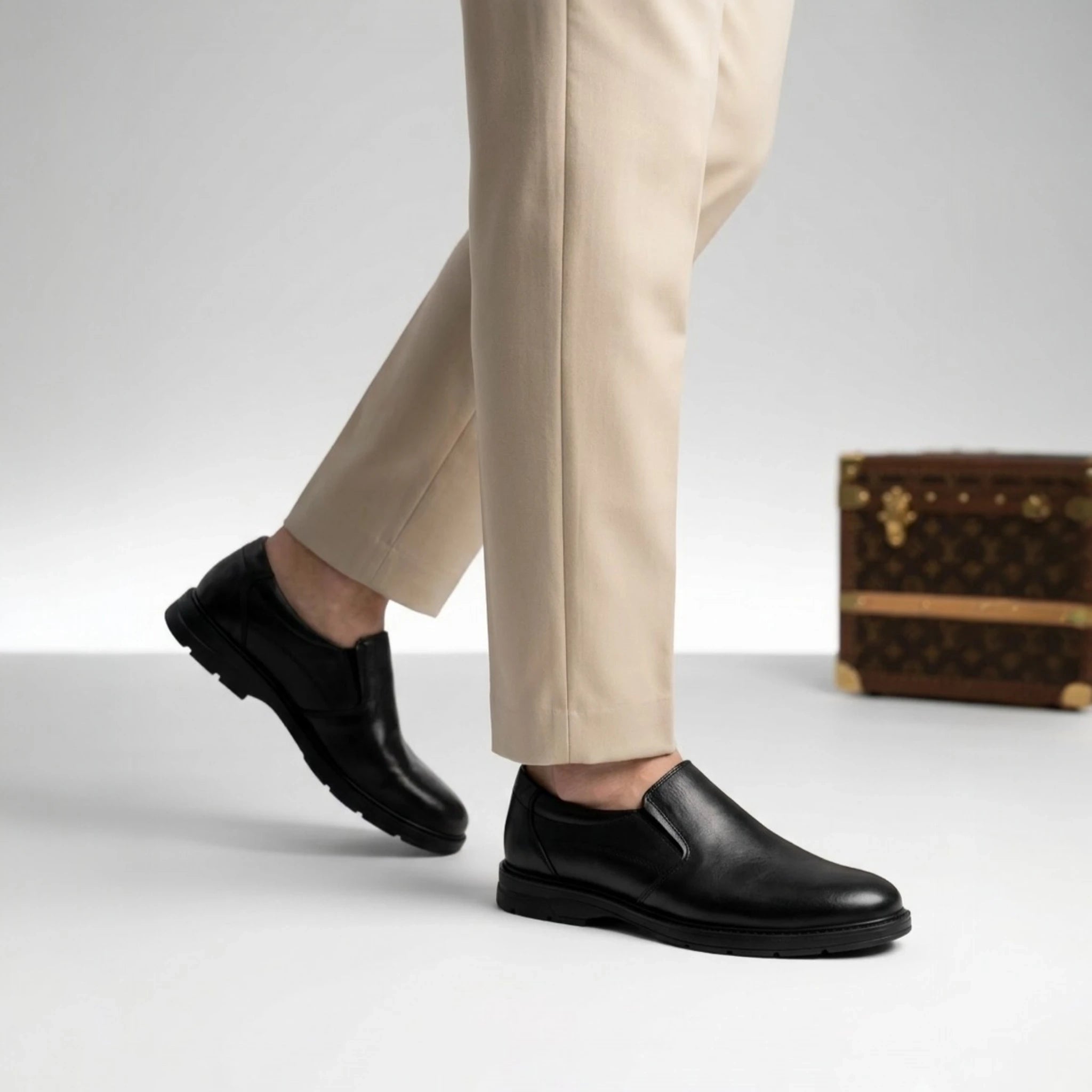 Mocassin Noir Sans Lacets — Coupe Confort avec Goussets Élastiques - Maison Dib